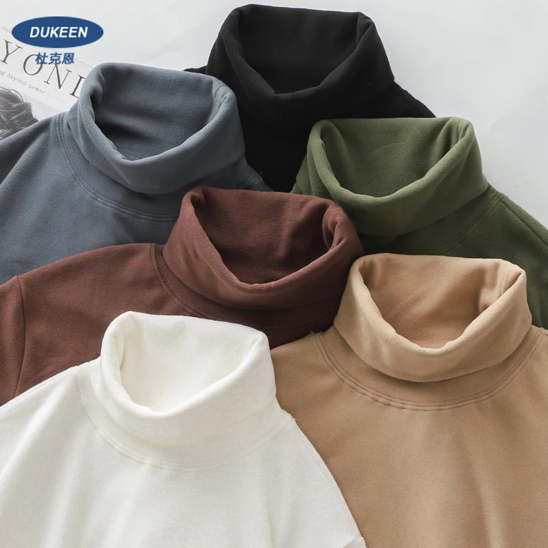 

DUKEEN Dralon Fabric Long Sleeve T Shirts for Men 2025 Autumn and Winter Thick Fleece Warm Turtlenneck Solid Color Undershirts