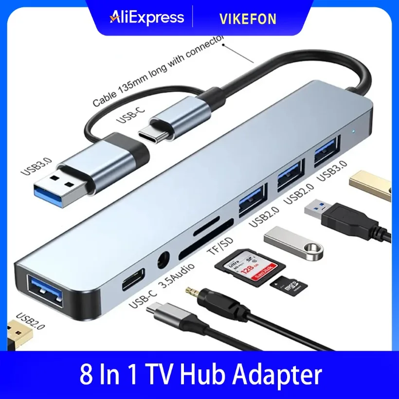 

8 In 1 Port USB C Expander USB 3 Hub Type C Splitter Type C Dock Multiport Adapter Expander For Xiaomi Phone Tablet Converters