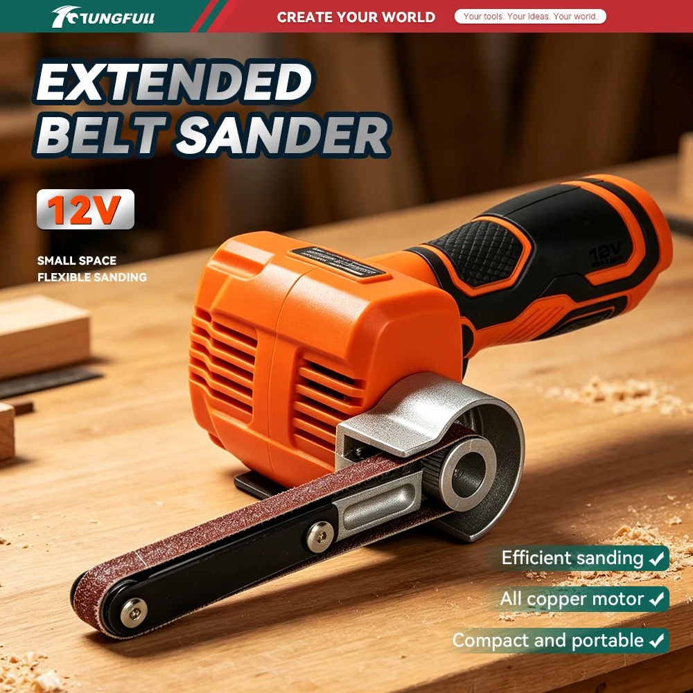 TUNGFULL Handheld Cordless Sanding Belt Machine Adjustable Sanding Arm Efficient Knife Polisher for Household Wood Projects