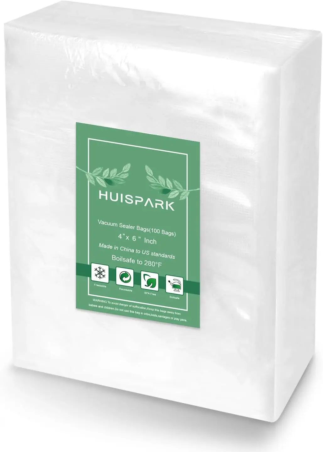 

Heavy Duty Pre-Cut Vacuum Sealer Bags, 4x6 Inch Food Storage, Boilsafe to 280°F, Freezable & Reusable (100Pcs)