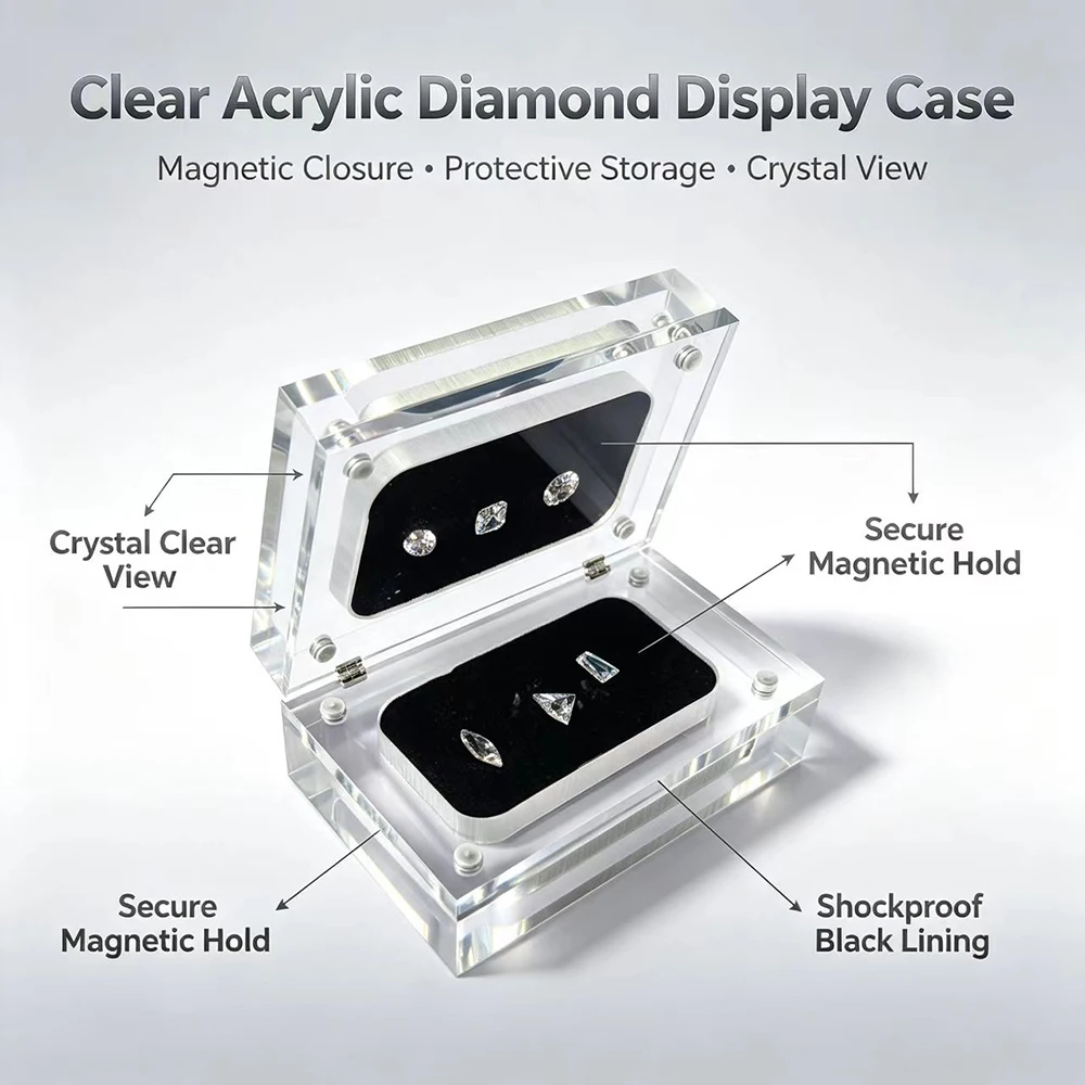 Clear Acrylic Diamond Storage Box Gems GIA Jewelry Display Organizer Gemstone Gift Packaging Box Loose Diamond Showcase Tray