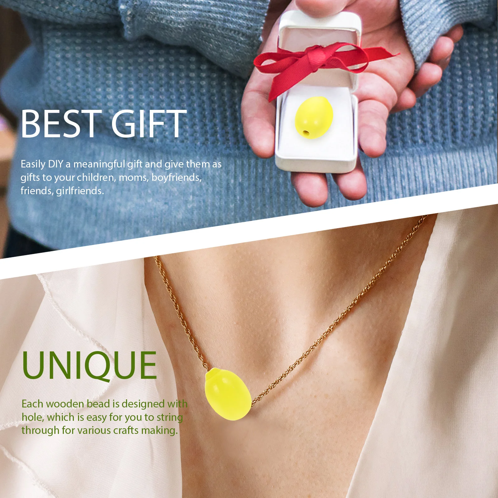 

50Pcs Wooden Loose Beads Smooth Polished Durable DIY Craft Making Accessory for Pendant Jewelry Decoration Loose Bead