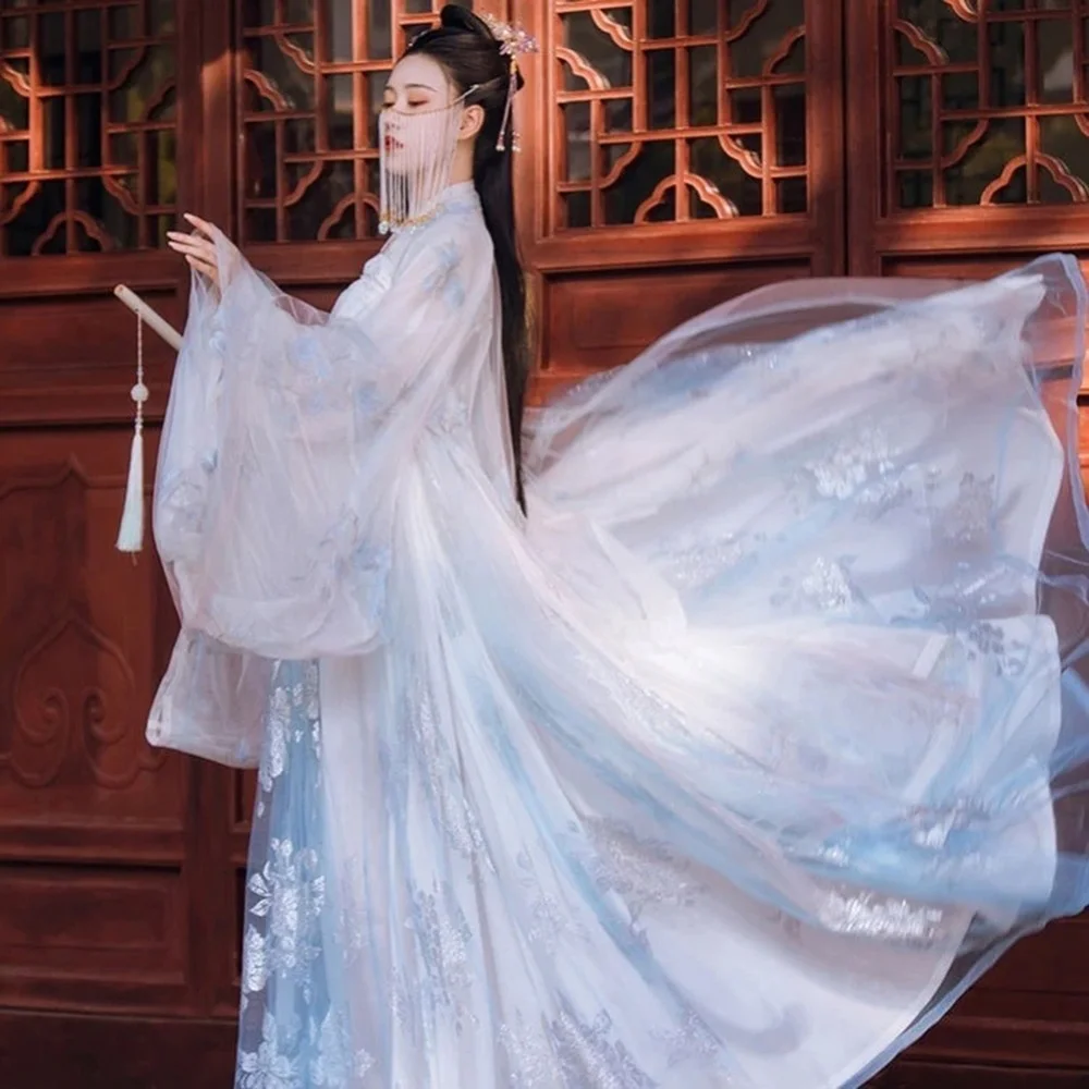 จีนโบราณเครื่องแต่งกายสำหรับสตรี2022ความยาว Dancer ชุดแบบดั้งเดิมจีน Hanfu พรหมวันเกิดคริสต์มาสของขวัญ