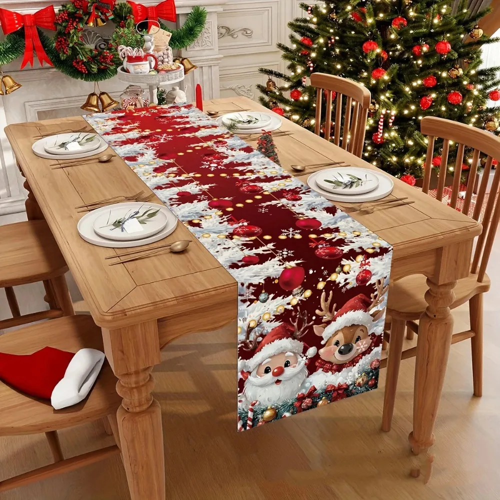 Santa Claus Christmas Table Runner Christmas Decorations for Home 2026 Xmas Table Flag Navidad Noel Gifts New Year Tablecloth view 6