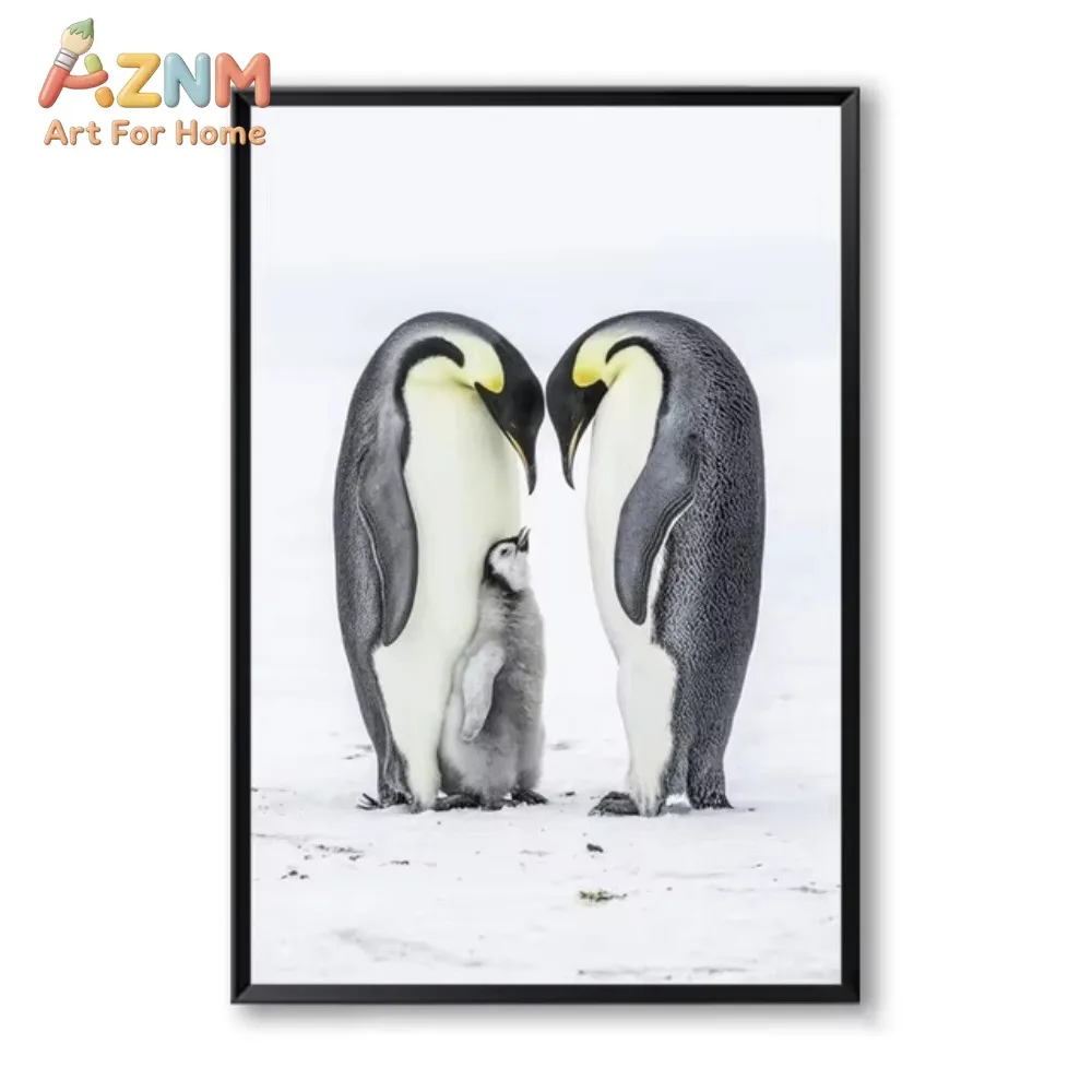 1Pc/3Pcs Warm Penguin Parents and Children Living Room Canvas Decoration Painting Core Frameless Posters
