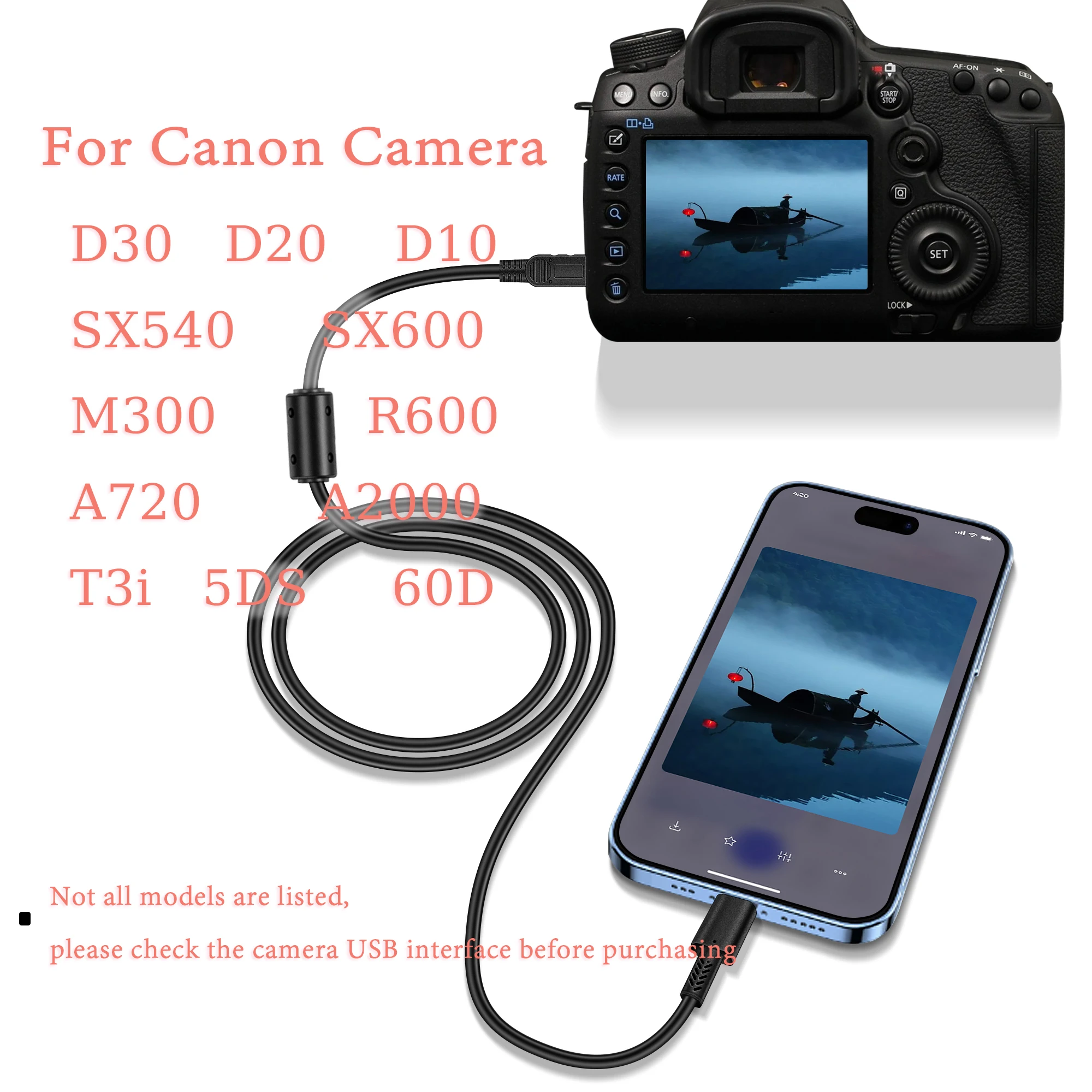 Kamera Canon do portu Smartfona Lightning Kabel OTG do pobierania zdjęć lub wideo z aparatu Canon do telefonu