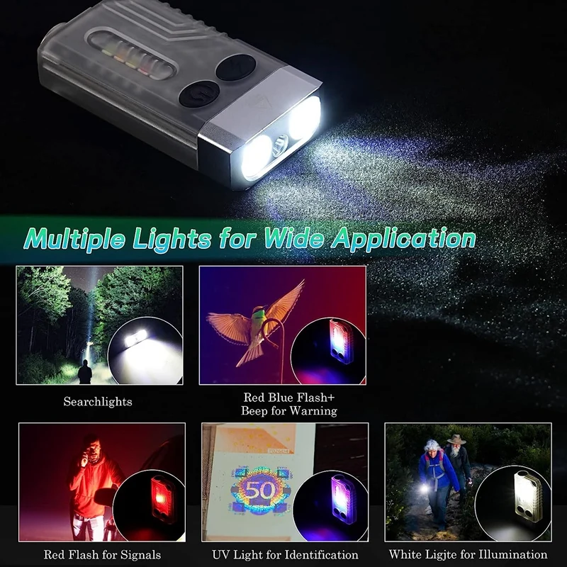 1 قطعة سلسلة مفاتيح صغيرة LED مصباح يدوي ، 1000LM صغيرة قوية الشعلة IPX4 مع 14 وسائط