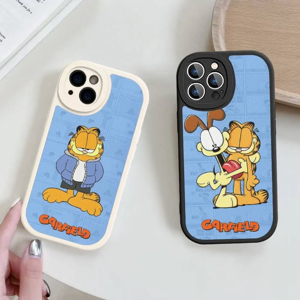 

Cartoon G-Garfieldes Leather Phone Case For iPhone 16 15 14 17 Pro Max 11 12 Mini Plus Soft Shell