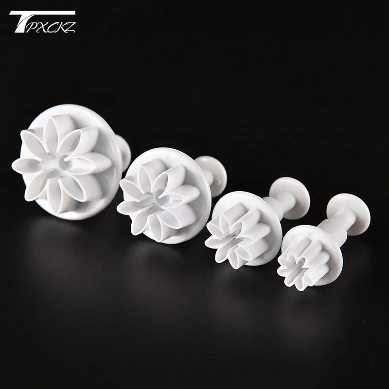 4Pcs/Set Wedding Daisy Flower Cake Plunger Fondant Cookie Cutter Mold Baking Decorating Biscuit Stamps For Kitchen Accessories