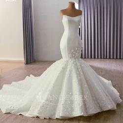 Customized Elegant Strapless Wedding Dress For Women Lace Applique Satin Tulle Bridal Gown Mermaid  Robe De Mariée RSM241141