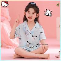 2Pcs Anime Summer New Pochacco Kuromi Children's Pajamas Set Cinnamoroll Kids Cardigan Short Sleeve Sleepwear Girls Boy Homewear