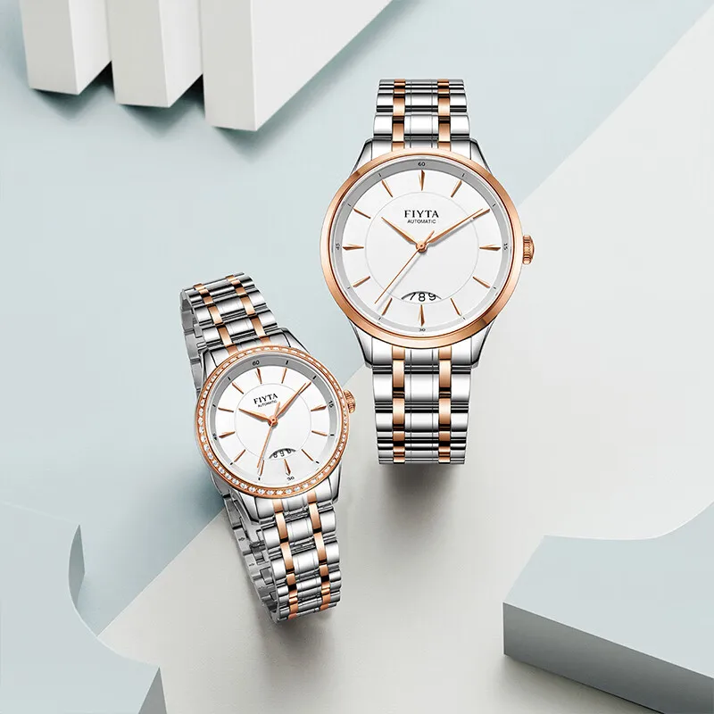 Fiyta automatic mechanical man watches, stainless steel strap, 50-meter water-resistant, sapphire crystal watches for man