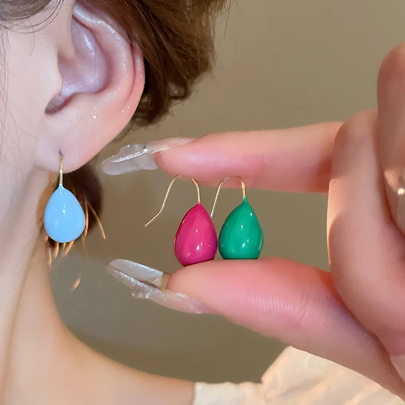 Colorful Oil Dripping Waterdrop Ear Hook Earrings for Women Light Luxury Simple Small Jewelry