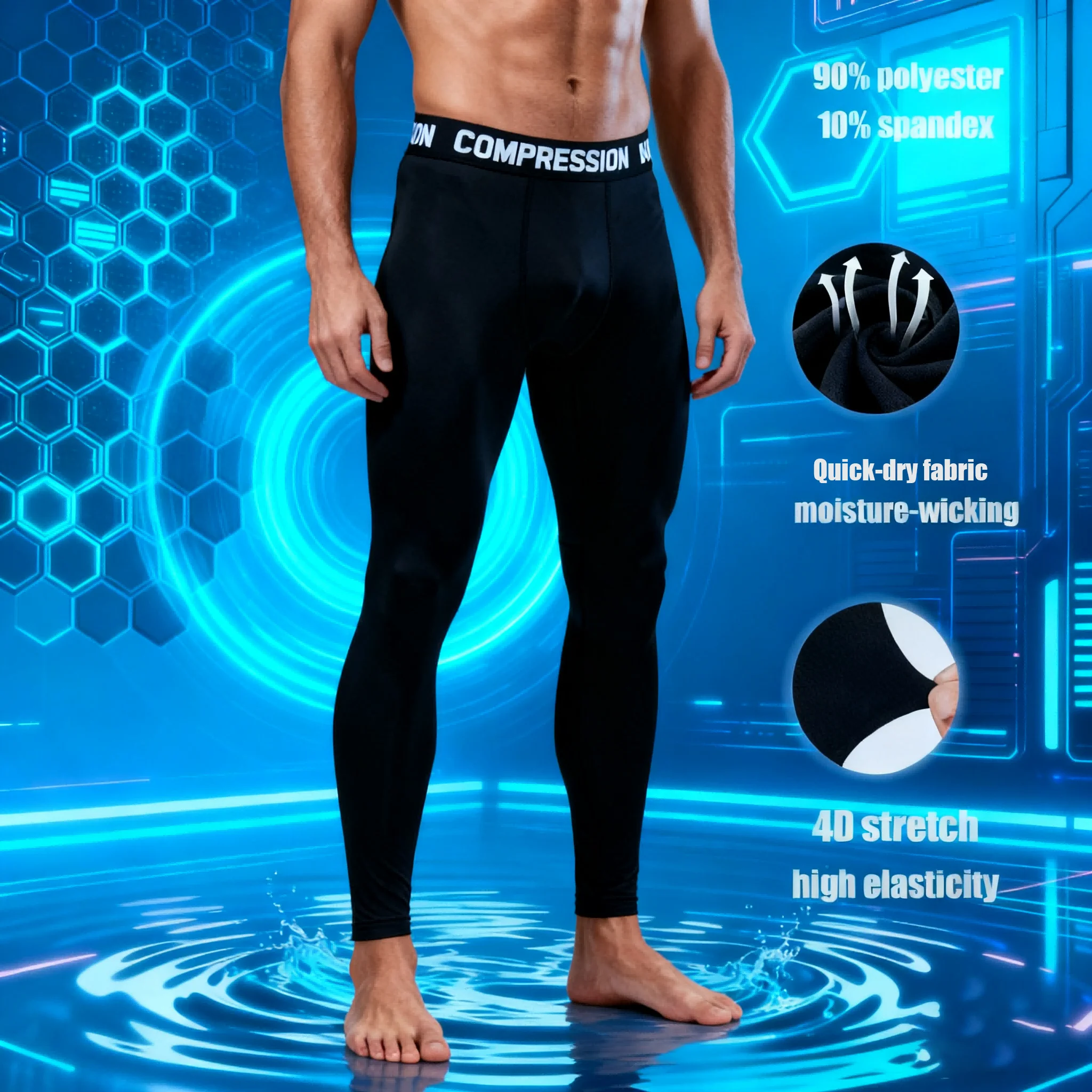 

Men Sports Compression Pants Running Tights Basketball Legging Workout Elastic Waist Gym Base Layer