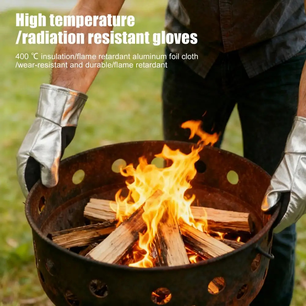 Faux Leather Gloves High Temperature Gloves 2pcs Heat Resistant Gloves Aluminum Foil Palm Mittens Anti-scald Outdoor for Safety