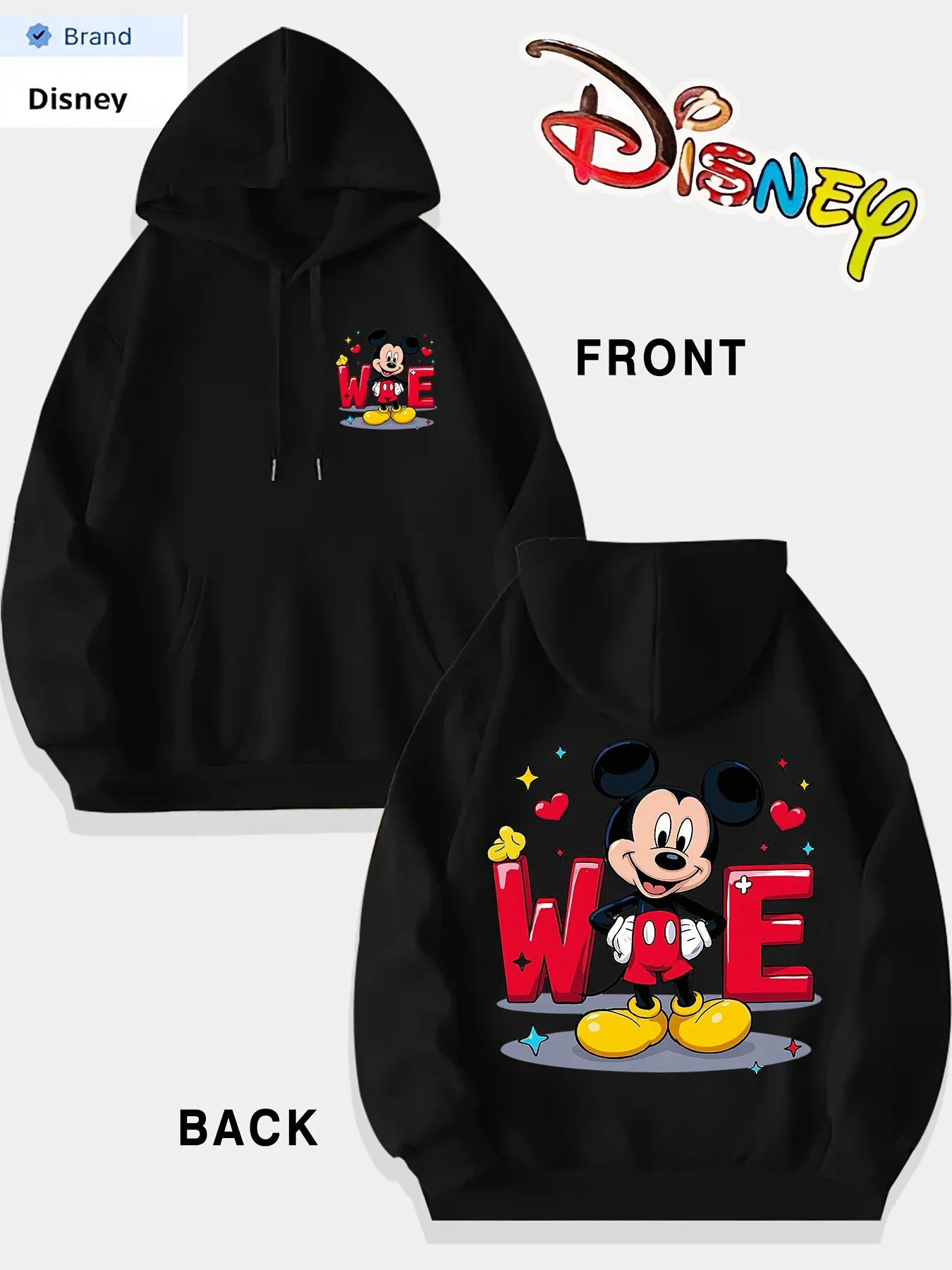 هوديي ديزني ميكي ماوس WE شخصية كرتونية للمراهقين برقبة دائرية، ملابس رياضية عصرية للشارع
