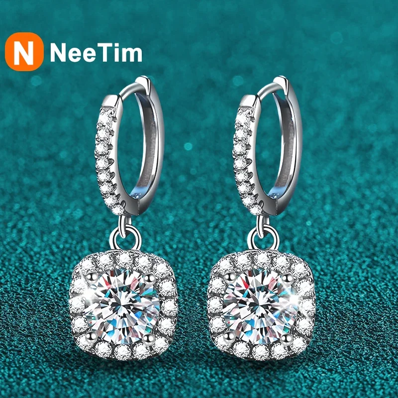 NeeTim 2 Carat Moissanite Drop Earrings for Women S925 Sterling Silver Sparkling Lab Diamond Earring Women's Wedding Jewelry