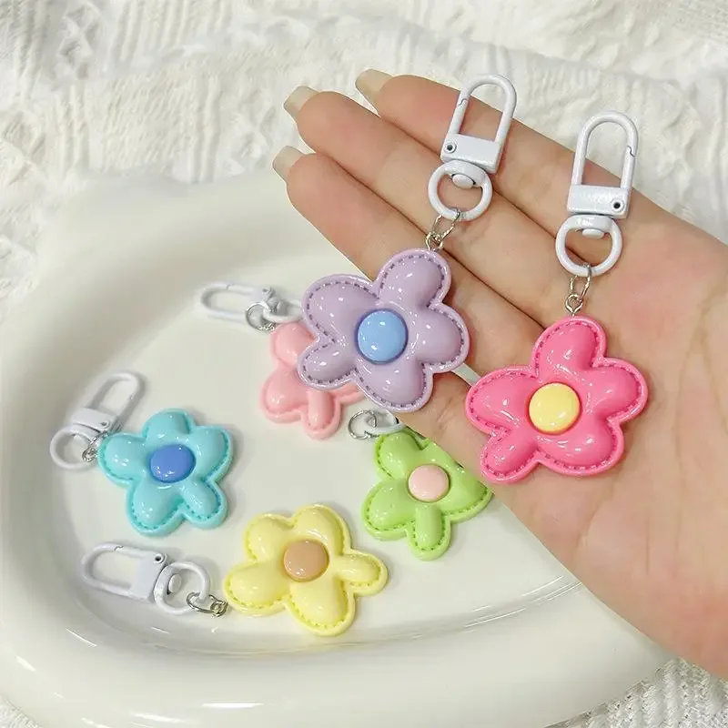 New candy color flower keychain dopamine color keychain pendant ins cute girl bag jewelry