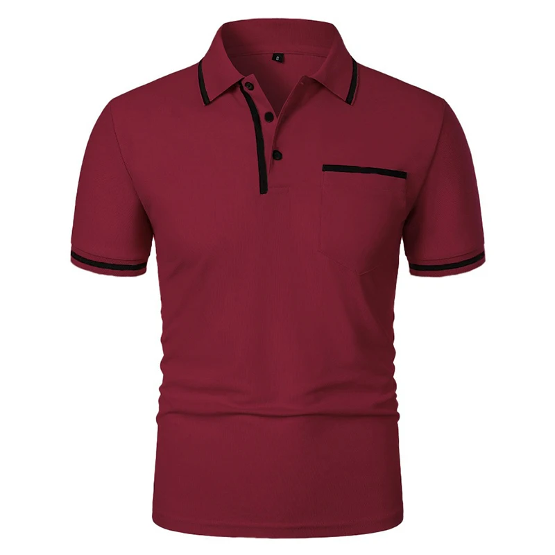 New Men's Short Sleeve Polo Shirts Solid Color Casual T-shirt Summer Trendy Breathable Loose Basic Splice Top Pockets Men Shirts, image 3