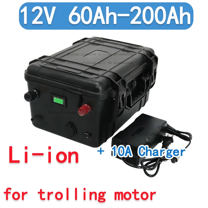 waterproof rechargeable 12V 60Ah 80Ah 120Ah 150ah 180ah 200ah Lithium ion battery for trolling motor boat propeller+10A Charger