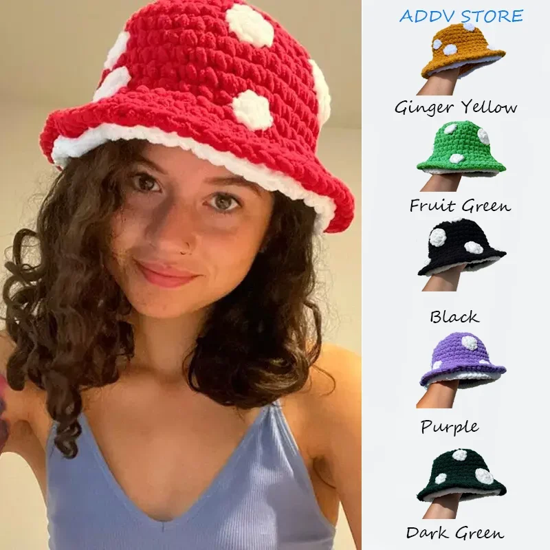 Adorable Paternity Winter Red Knit Mushroom Hat for Woman Photography Props Handmade Winter Lovely Mushroom Cap