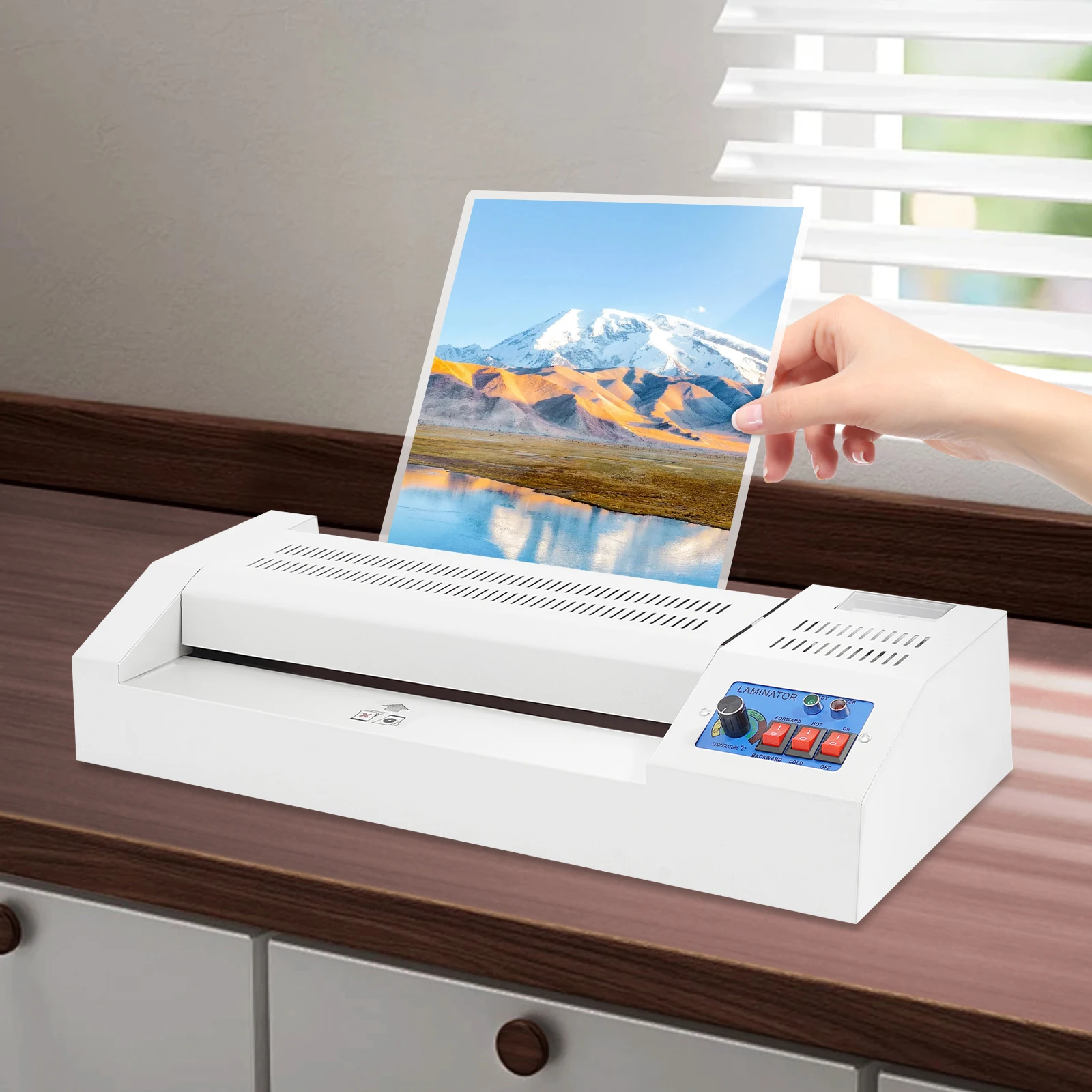 

Hot Cold Film Laminating Document Paper Photo, 13" Thermal Laminator Machine, 4 Roller System for A3/A4 Professional Finish,
