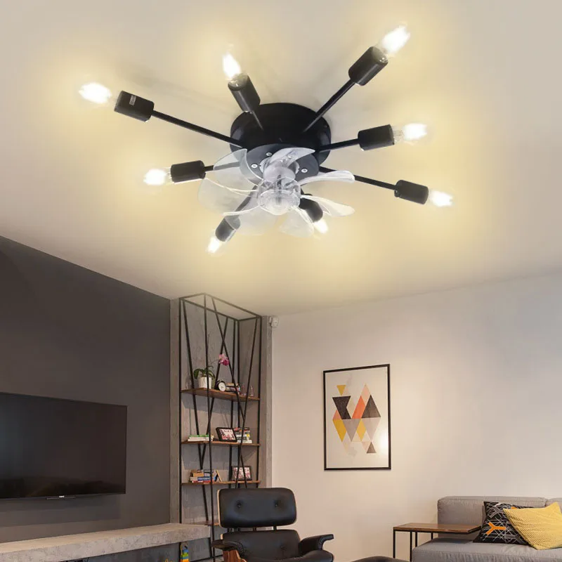 New Industrial Ceiling Fan with Light and Remote Control Modern Low Floor Bedroom Living Room Ceiling Light LED Fan Ventilators