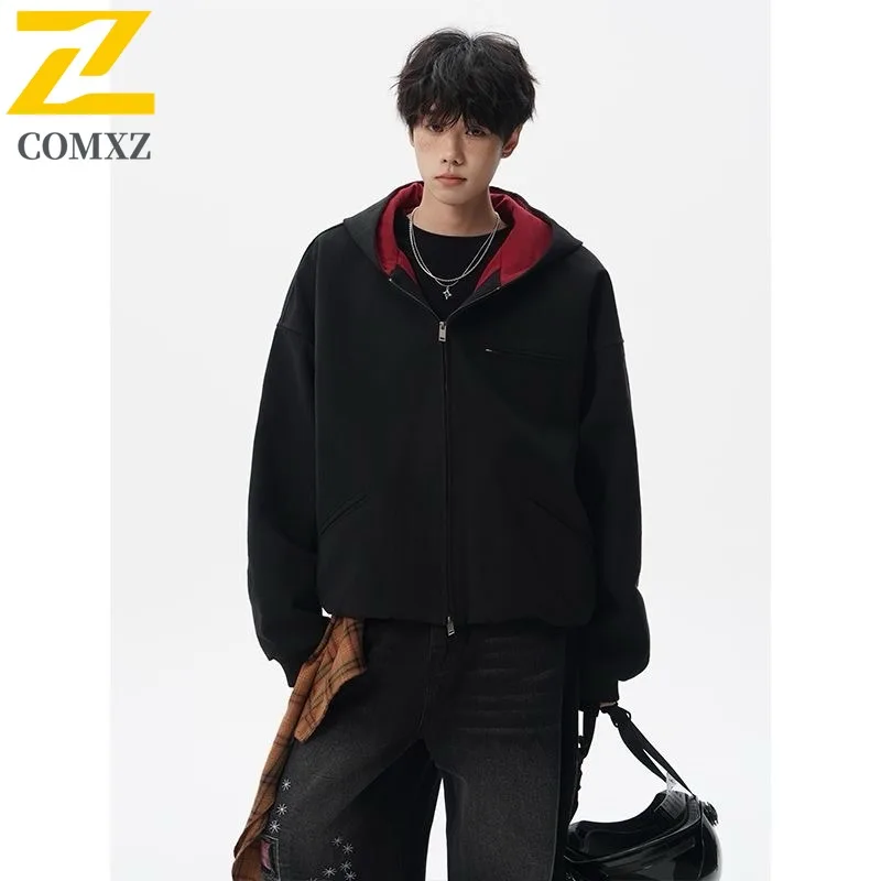 

COMXZ Classic Mens Wash Jacket Hooded Outdoor Camping Windproof Men Windbreaker Premium Riding Lightweight Spring Autumn Wear