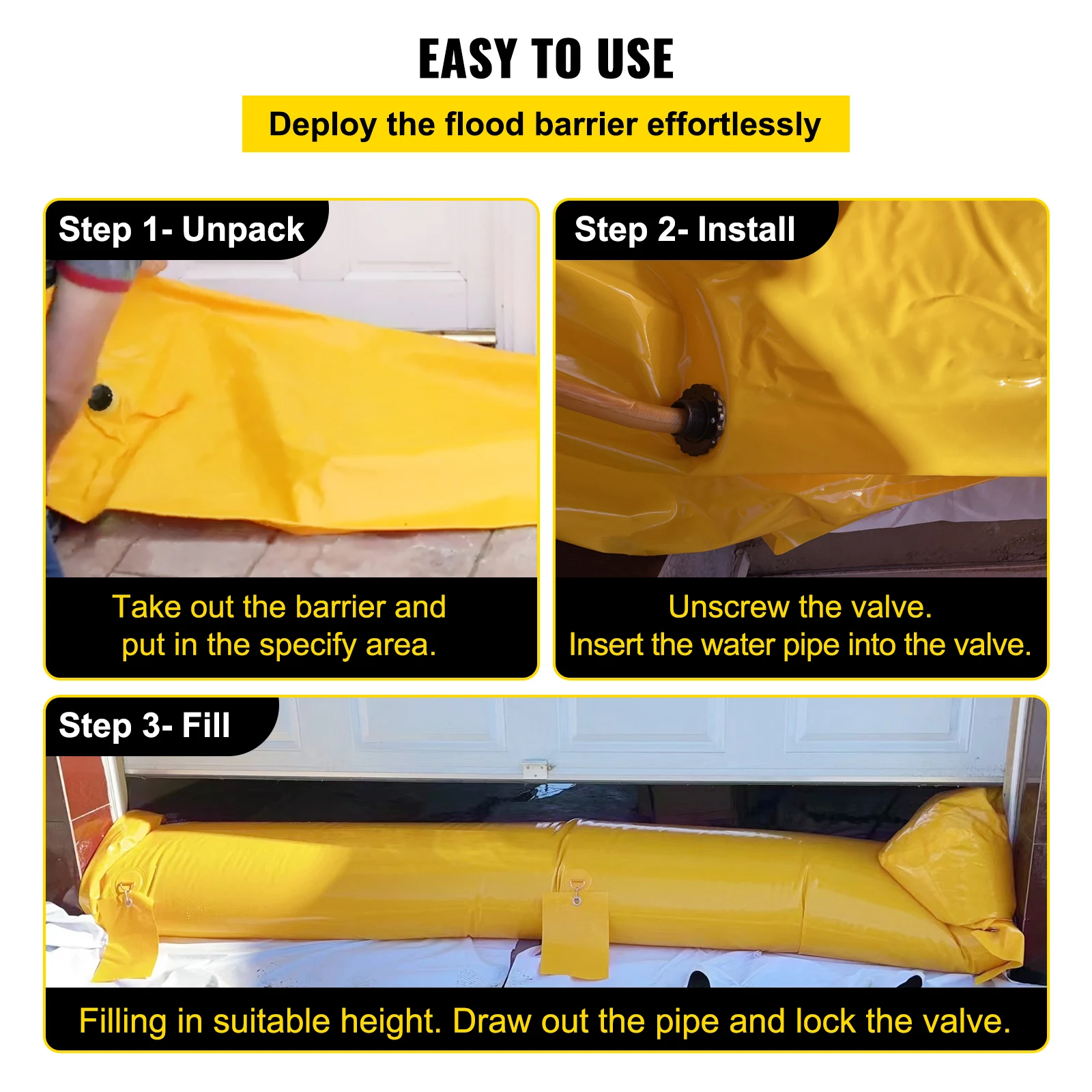 Flood Barrier, 12 Ft Length X 12 In Height Sandbag Alternative, Water Barrier For Flooding With Great Waterproof Effect