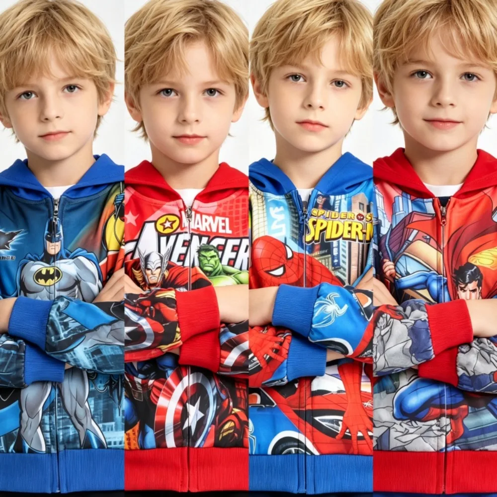 3-9Years New Boys Zip Up Hooded Jacket Full Print Cartoon Pattern Kids Long Sleeve Zipper Coat Children Casual Outerwear