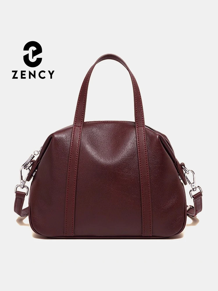 Zency Women's Luxury Solid Color Cowhide Leather Handbag Crossbody Top-handle Bag Vintage Boston Bag  For OL 2024 Winter New Bag