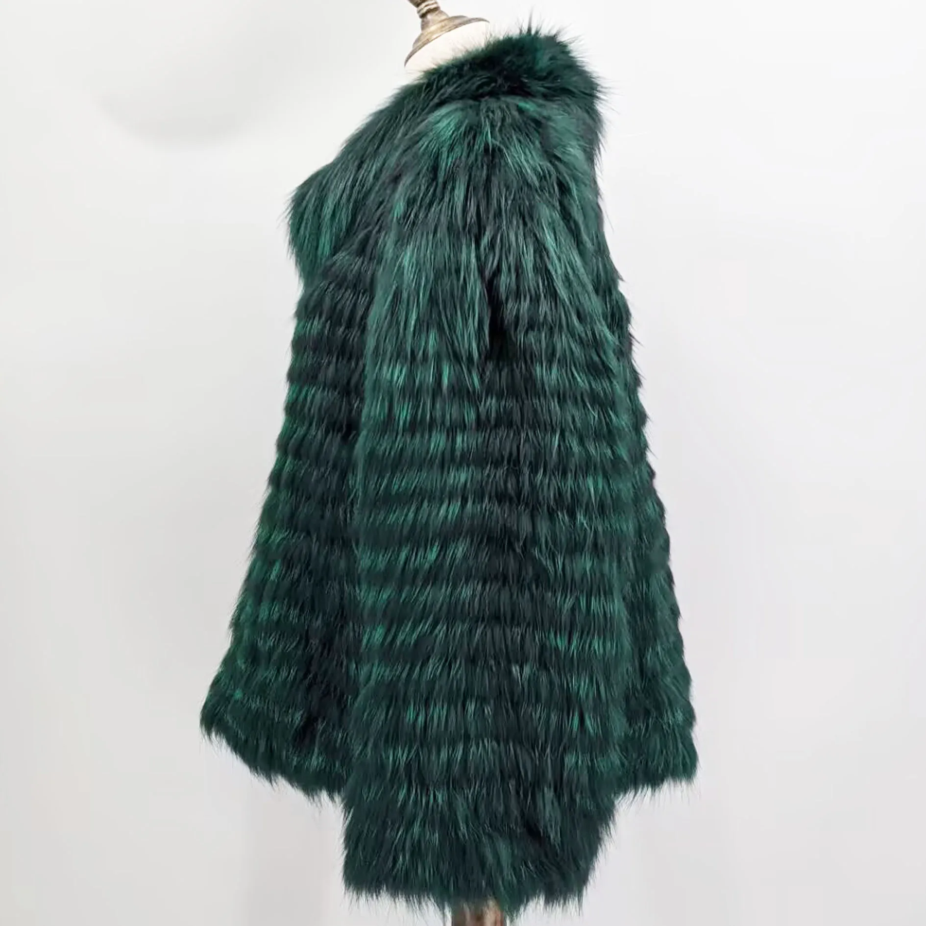 Lady Striped Real Silver Fox Fur Coat Short Jacket Spring Autumn Luxury Elegant Big Size Clothes Luxurious With Fur Collar 2107