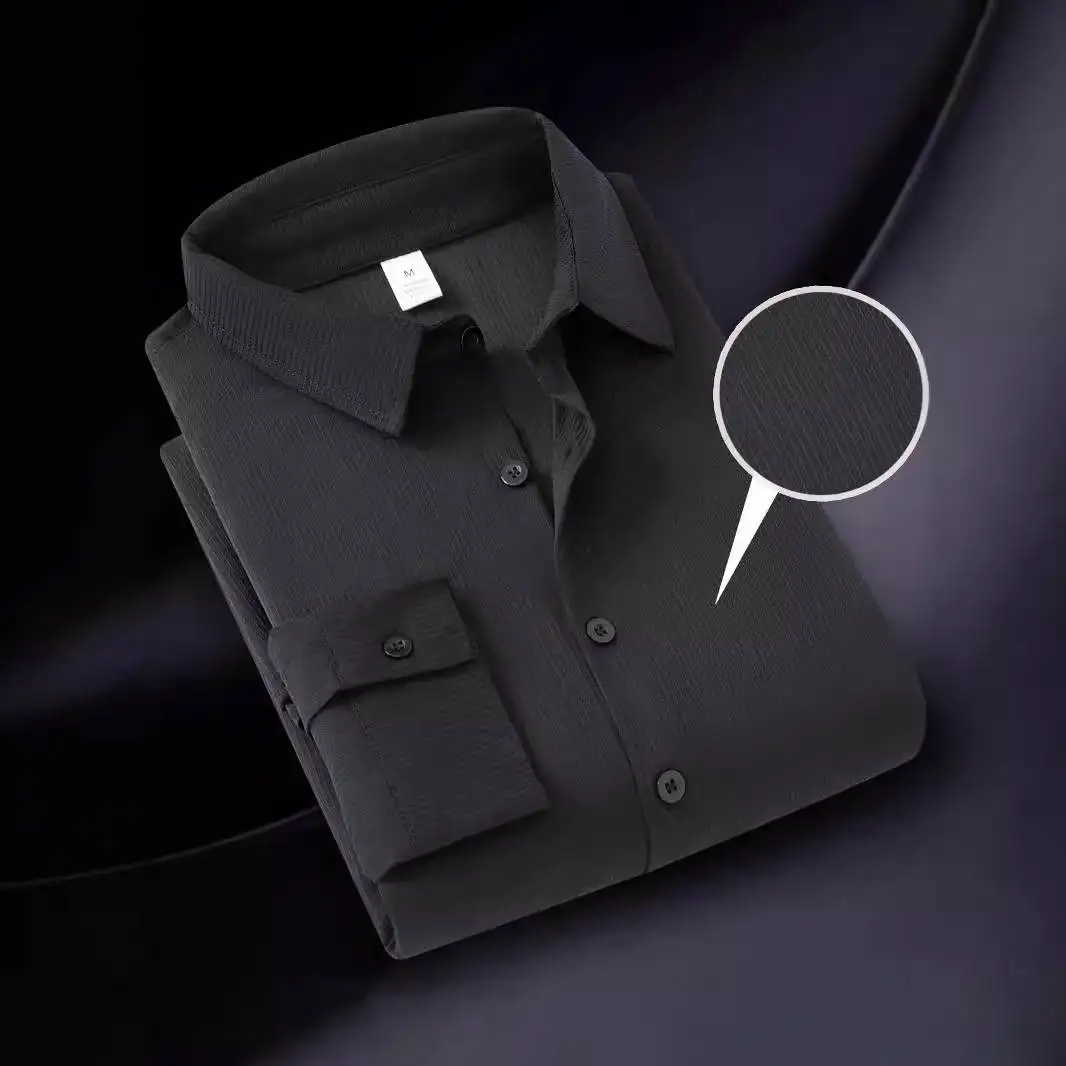 

Autumn Mens Long Sve irt Pure Color Single Button Cufflink Iron Free Busin irt PU Leather Easy Care M Faion