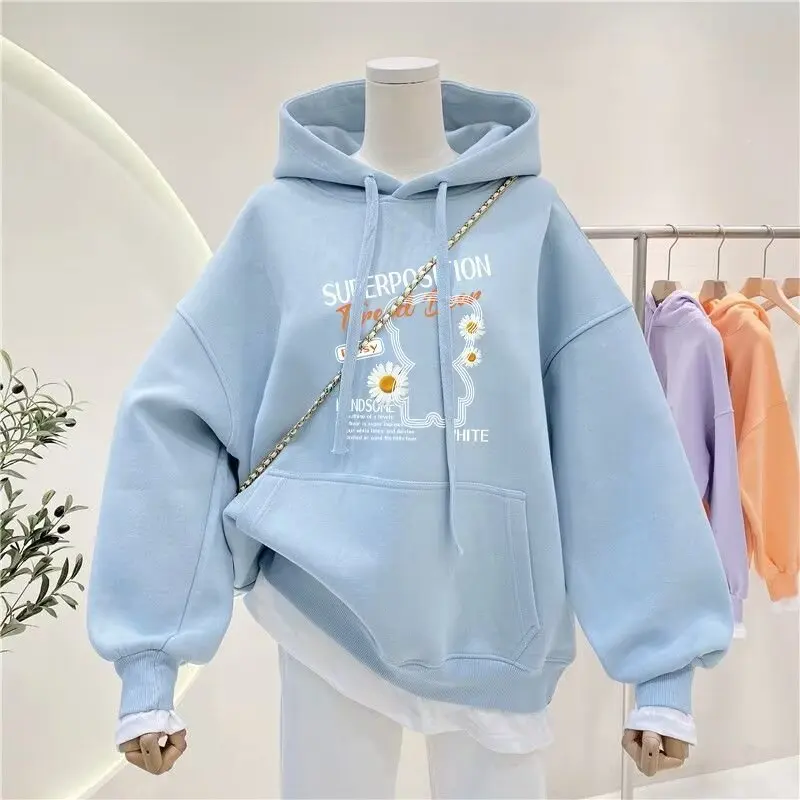 2024 Autumn winter Girls clothes Hooded bear Sweatshirt Daisy loose t-shirt Dresses teenager Kid Princess 5 7 8 9 10 11 12 year