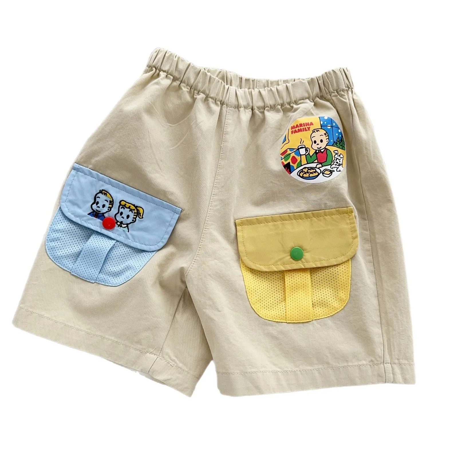 

Children's Washed Cotton Five Quarter Shorts 25 Summer New Japanese Cartoon Net Pocket Shorts