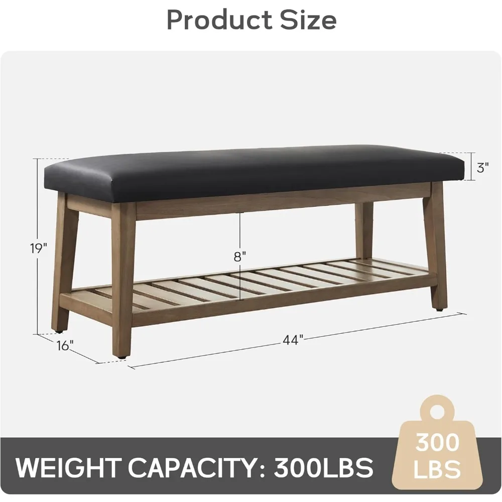 مقعد تخزين الأحذية المنجد من الشنيل مع رف من الخشب الصلب لغرفة النوم والممر، مقاس كبير #2