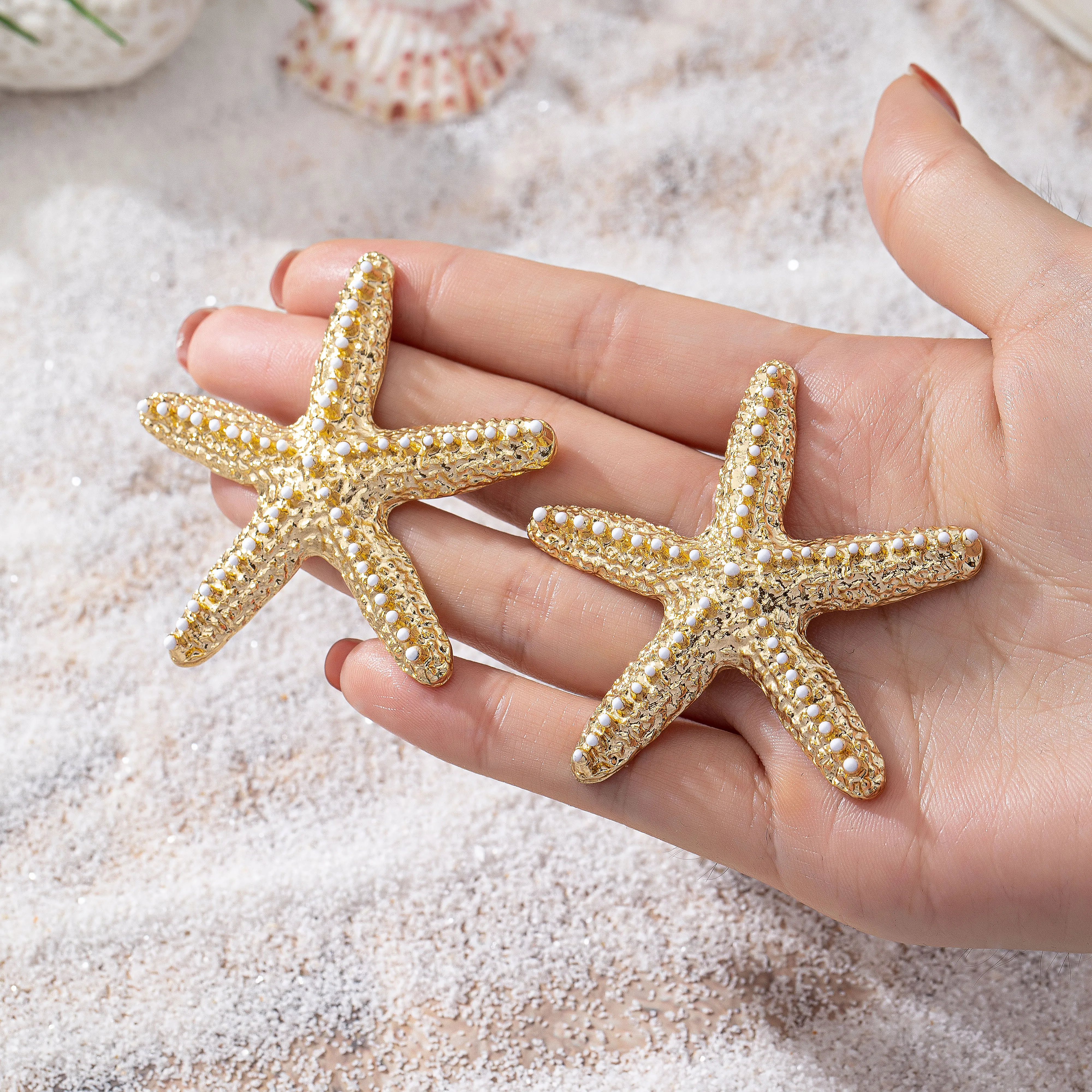 

Geometric exaggerated punk style enamel glazed starfish earrings, travel and vacation jewelry
