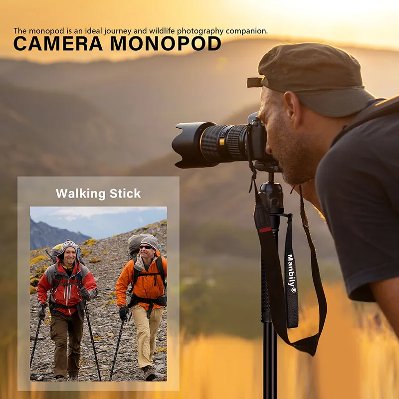 Manbily الألومنيوم Monopod 65 بوصة 5-قسم التوسع في الهواء الطلق السفر التصوير دعم قوس المحمولة المشي الرحلات عصا