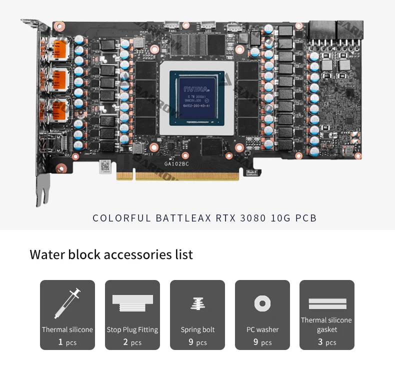 BARROW Water Block use for Colorful BRTTLEAX RTX 3090/3080 TI GPU Card Header Not Compatible Original Back Plate A-RGB cooling