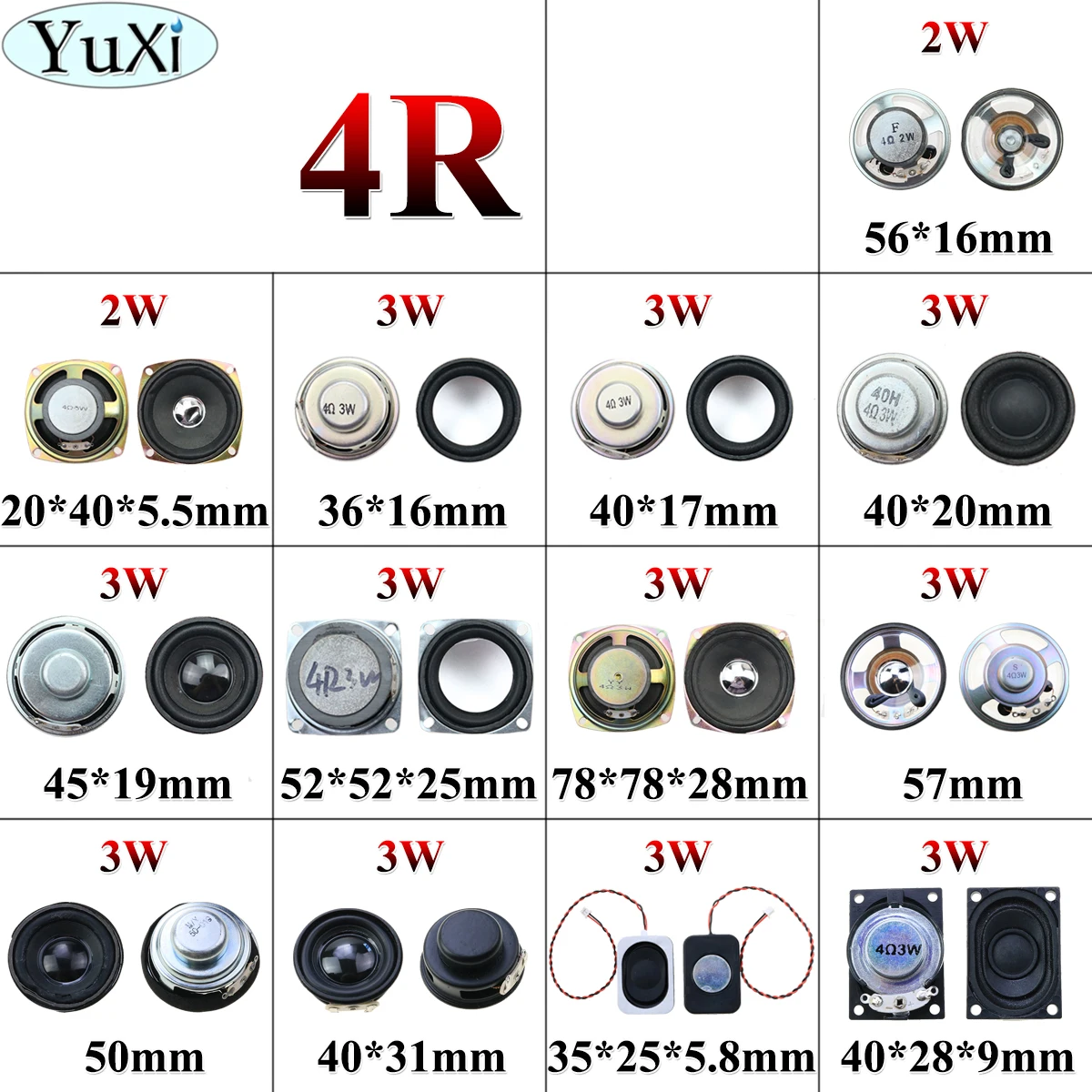 YuXi Speaker Horn 3W 4R 2W Diameter 36mm 40mm 45mm 50mm 56mm 57mm 4028 3525 Amplifier Rubber Gasket Loudspeaker Trumpet 4 ohms