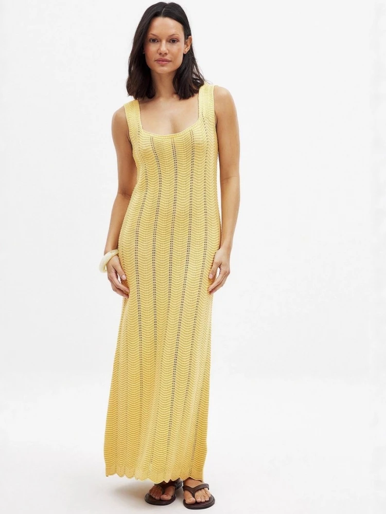 

Sexy Cut Out Knit Swimsuit Cover Up Pareo Tunic Dresses 2025 Summer Beach Maxi Dress Bikini Cover-ups Women Beachwear