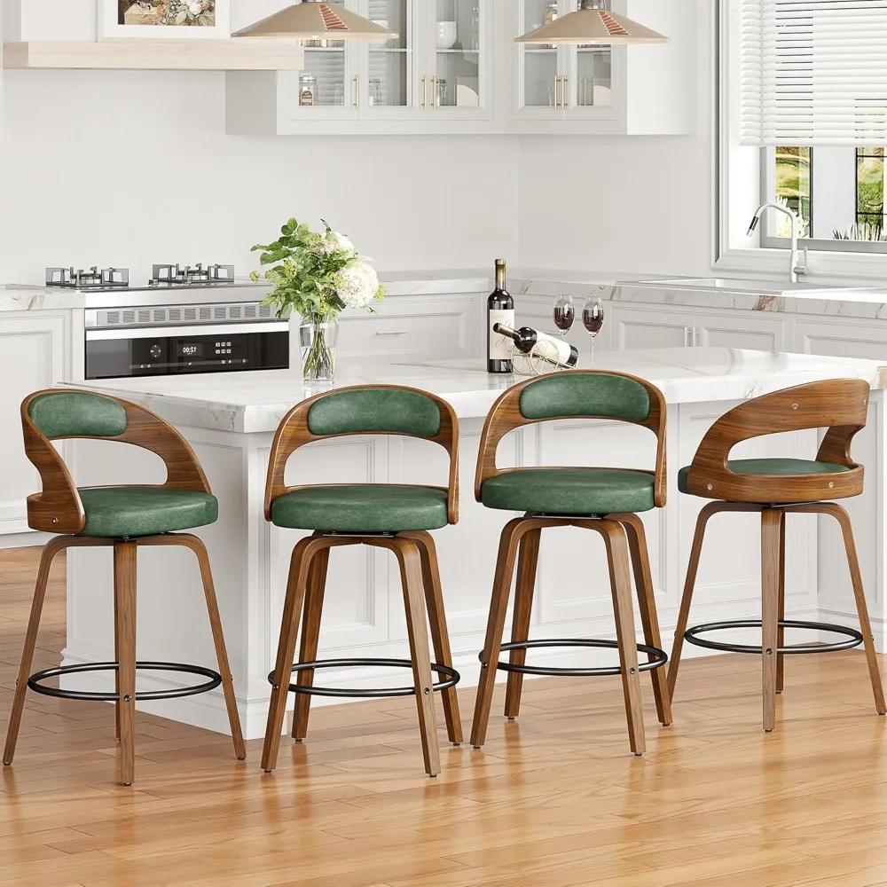 

Swivel Bar Stools Height Bentwood Barstool, Mid-Century Modern PU Leather Upholstered Bar Chair