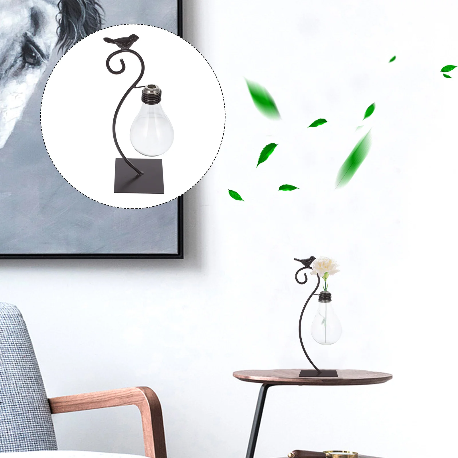 

1Pcs Iron Art Hydroponic Plant Holder Black Wrought Iron Frame Creative Glass Vase Desktop Decoration Plants Holder