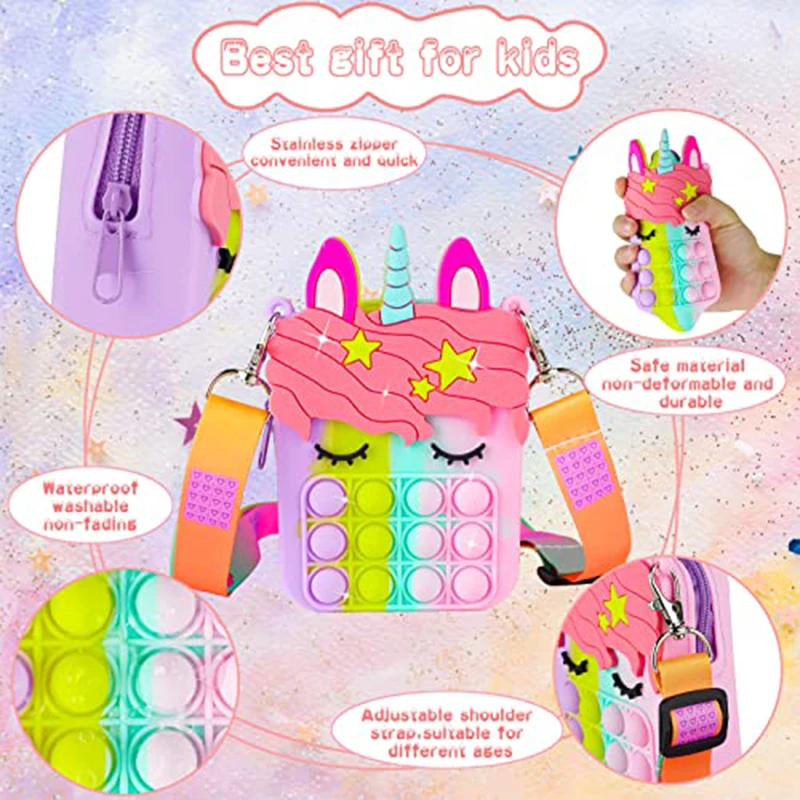 Girls Silicone Kawaii Unicorn Messenger Bag Coin Purse Children's Decompression Fidget Toys Stress Relief Autism Handbag juguete