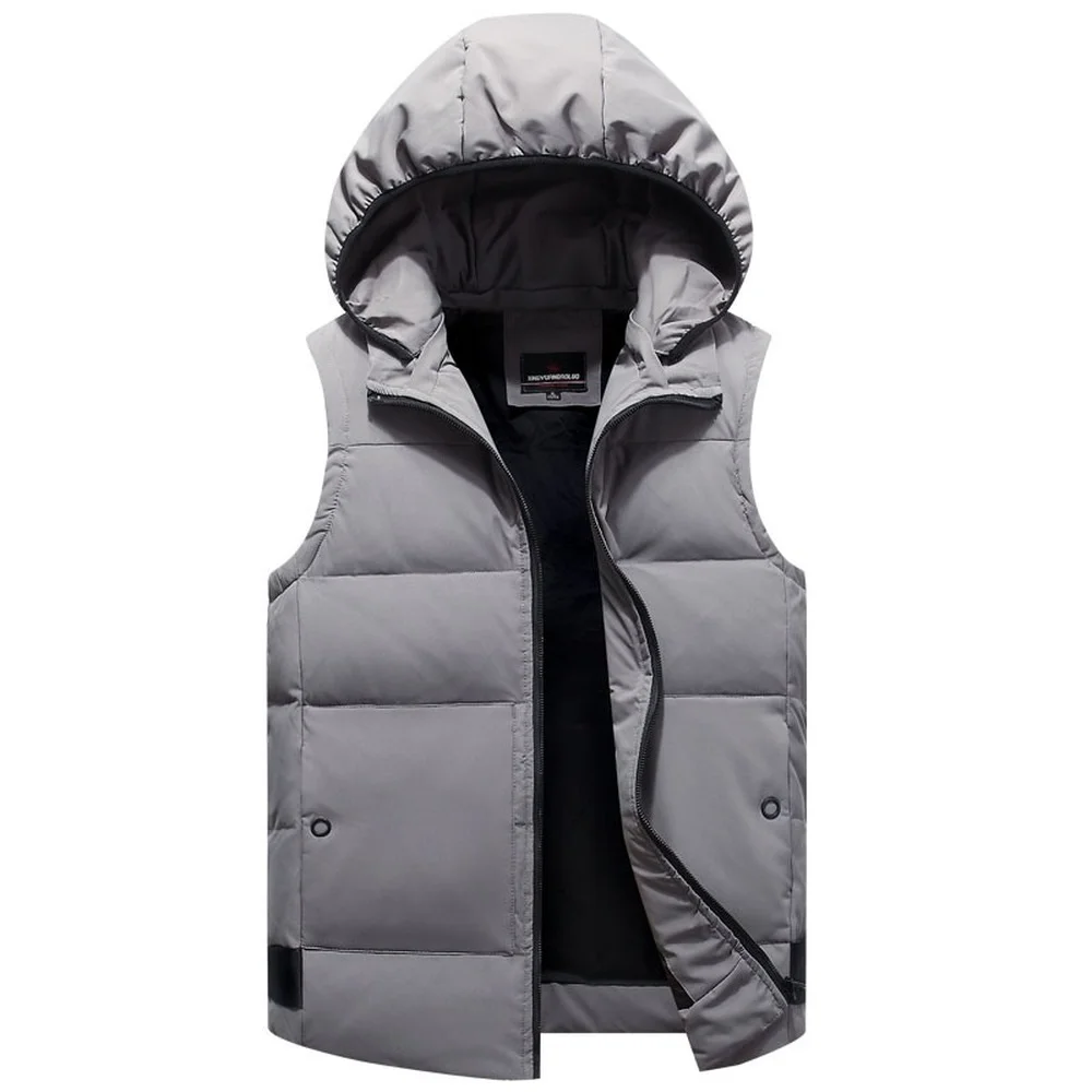 Outono inverno pato para baixo baggy colete para homem quente novo casual com capuz sem mangas zíper sólida jaqueta parka masculino clássico 2021 marca