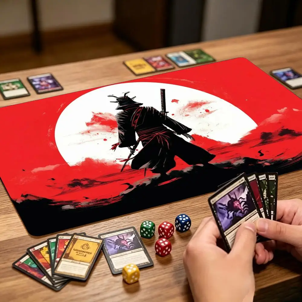 Ink Samurai Warrior TCG Playmat Large Non Slip Rubber Mat Smooth Cloth Surface TradingCard Battle Pad For Tabletop Card Sessions