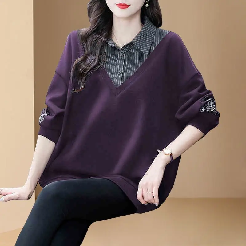 

Women's Fake Two-piece Korean Loose Spliced Long-sleeved Sweatshirt New Spring Top