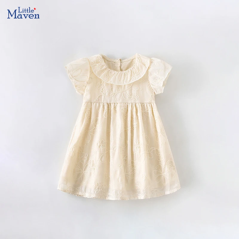 Little Maven Children\'s Clothing Baby Girls 2024 Kids Clothes Summer Princess Dress Embroidery Flowers Dresses Cotton