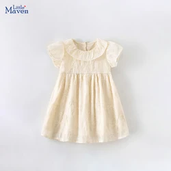 Little Maven Children's Clothing Baby Girls 2024 Kids Clothes Summer Princess Dress Embroidery Flowers Dresses Cotton