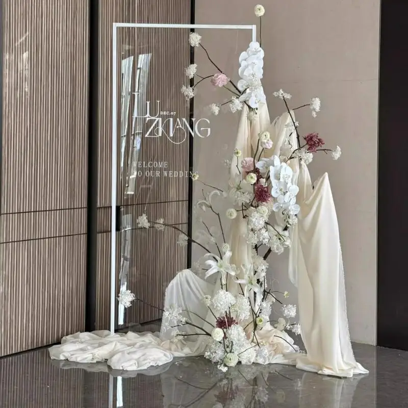 

Wedding Signage Flower Stand With Acrylic Display Stand Wedding Arch Iron Frame Welcome Sign Banner Party Decoration Props Rack